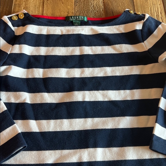 Ralph Lauren Nautical Dress EUC Gold Buttons 3/4 Sleeve Navy White and Red large - Picture 2 of 7